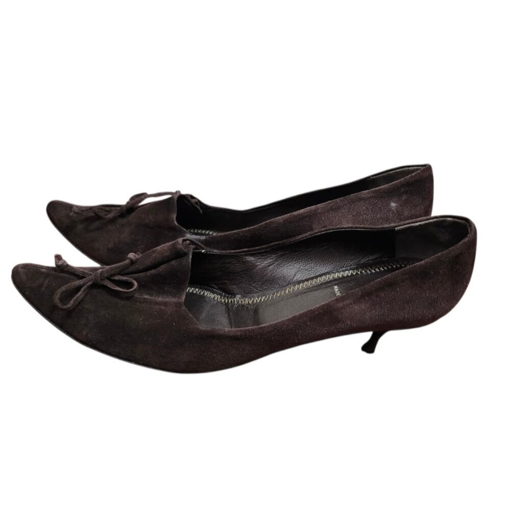 Fendi Brown Suede Pointed Toe Kitten Heel Pumps Bow Detail EU 40 US 9 Italy - Picture 6 of 11
